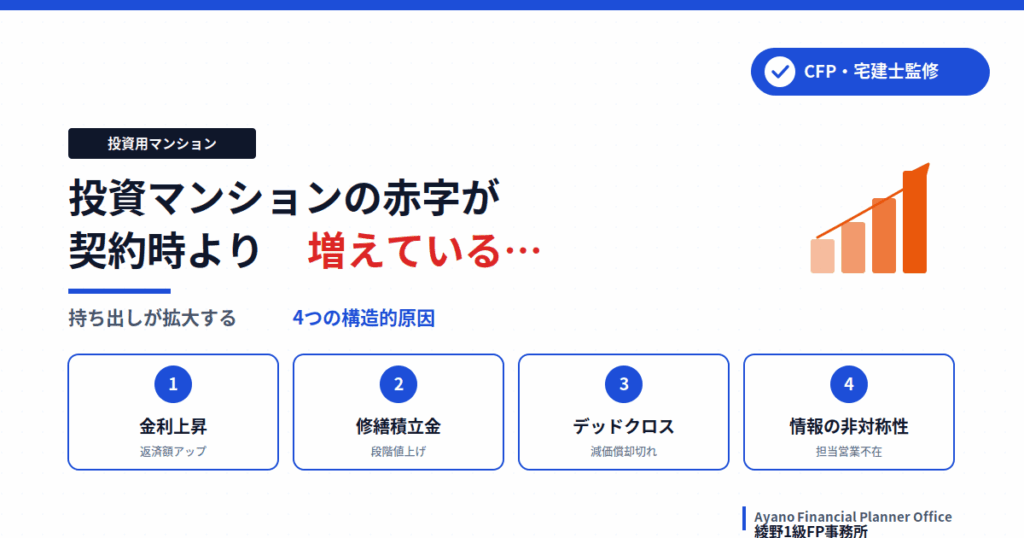 投資用マンションの赤字が契約時より増えている